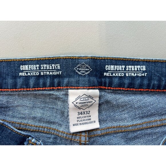 St Johns Bay Jeans 34x32 Relaxed Straight Blue Medium Wash Comfort Stretch Denim - Picture 4 of 6